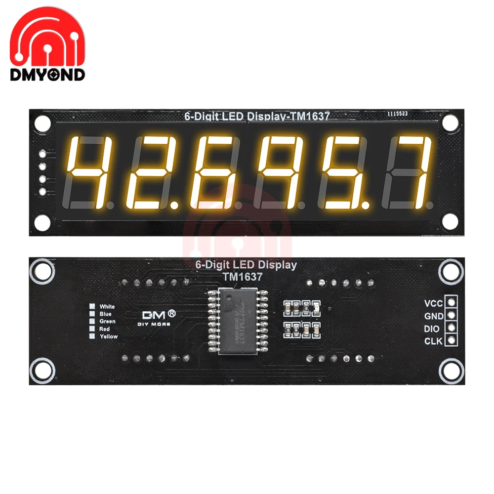 0.56 inch TM1637 6-bit 6 Digit  Seven-segment 7 Segment 5V Digital Tube Module Board Yellow Display For Arduino TM1637.h Decimal