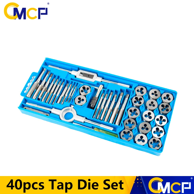 CMCP 40pcs Tap Die Set Imperial/Metric Thread Taps Wrench Dies For Metalworking Alloy Steel Screw Tap Drill Bit