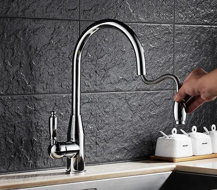 

kitchen Deck Mounted Pull Down basin Faucet Wholesale New arrival Solid Brass Swivel Pull Out Spray Gooseneck Sink Mixer Tap