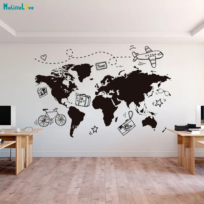 Travel World Map Kids Room Adventure Cute Wall Decal Home Decor Large Size Self-adhesive Murals Unique Gift YT4476
