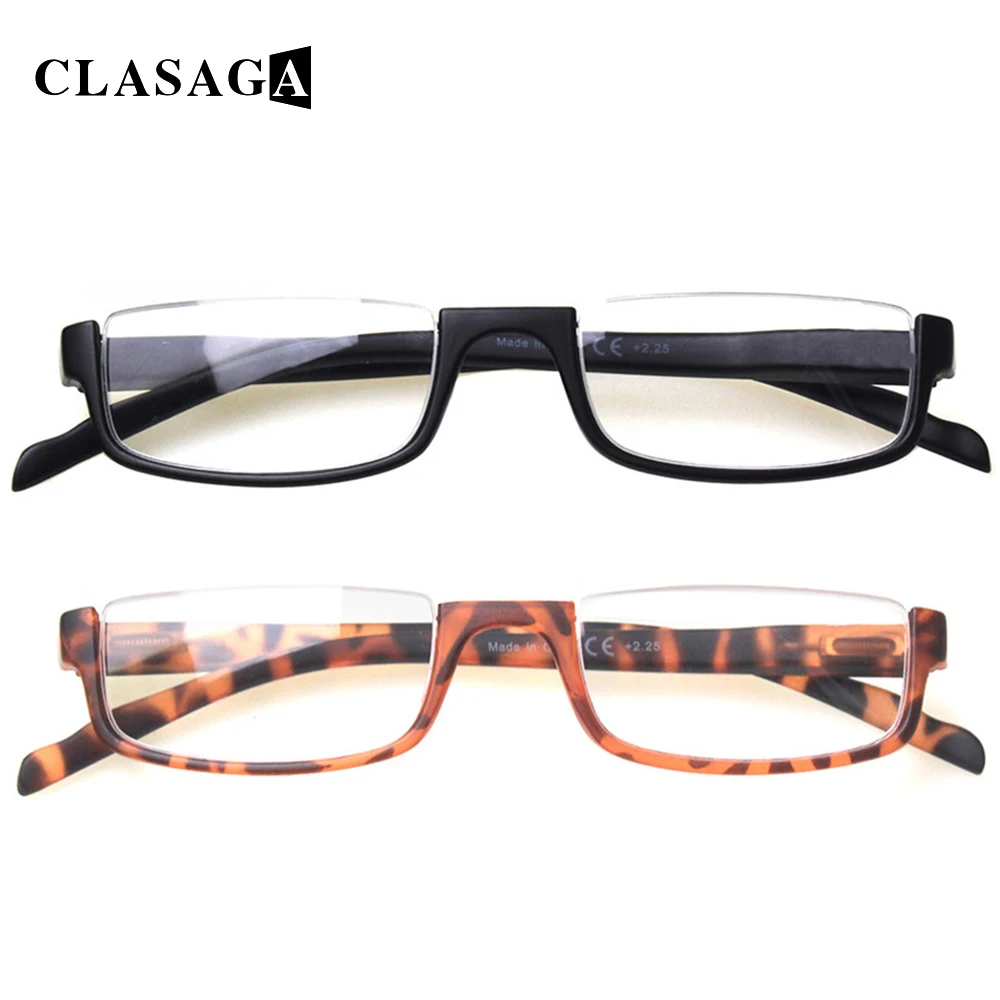 CLASAGA 2 Pack Half Frame Reading Glasses Men Women Spring Hinge HD Presbyopic Readers Multi Color Sets +0~+4.00