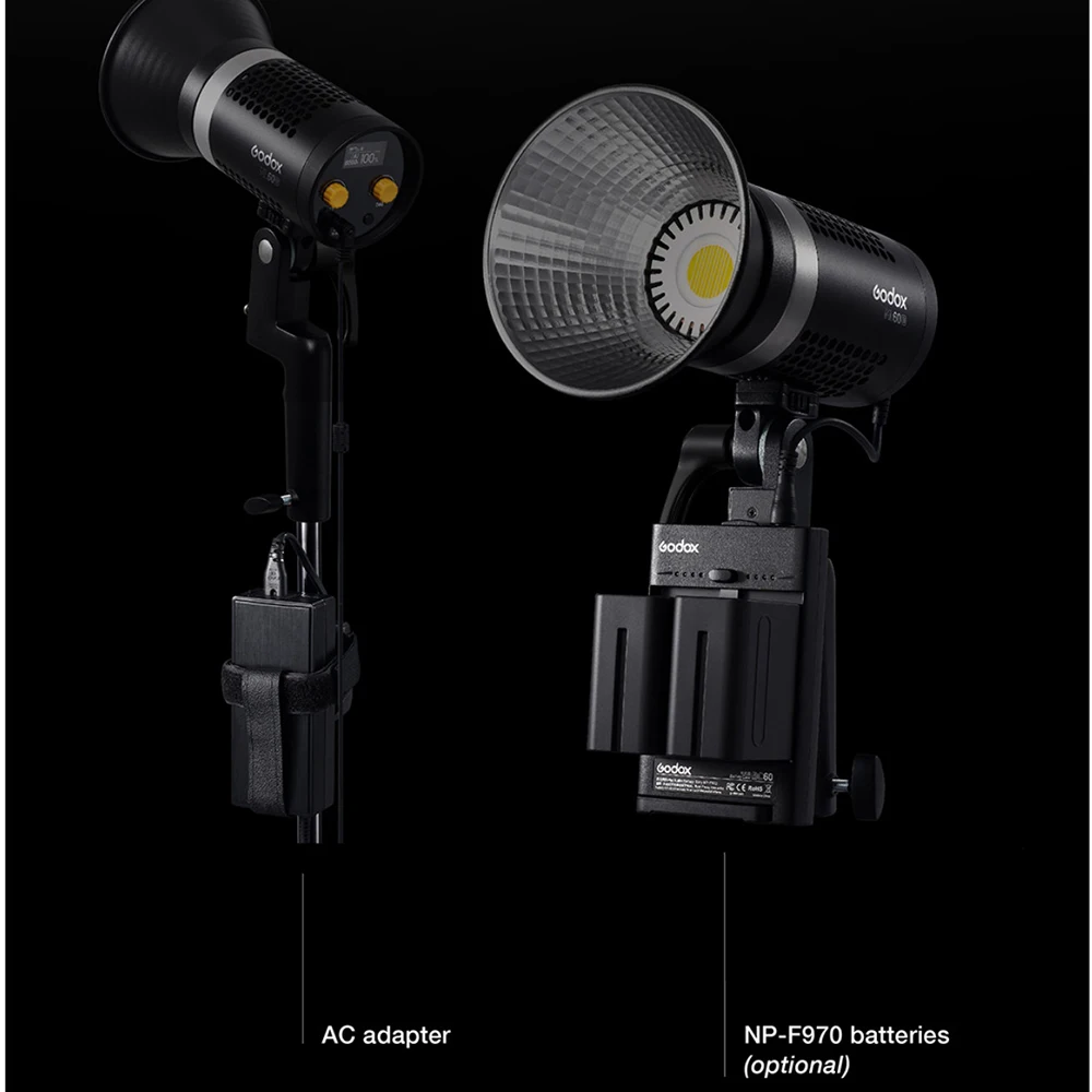 Godox ML60Bi Bi-color 60W portátil LED luz de vídeo CRI96 + 2800K-6500K modo silencioso suporte fonte de íon-lítio iluminação de preenchimento de fotos