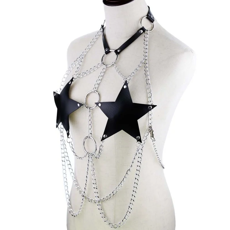 Star Chain Harness Body Chain Bra Goth Punk Rock Emo Metal Women Body Jewelry Summer Accessories Festival Fashion Rave Outfit