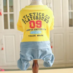 2019 Dog Clothes yellow jeans Jumpsuit Winter Dog Clothing Four Legs Warm Pet Clothing Outfit Small Dog Letter Costume Apparel