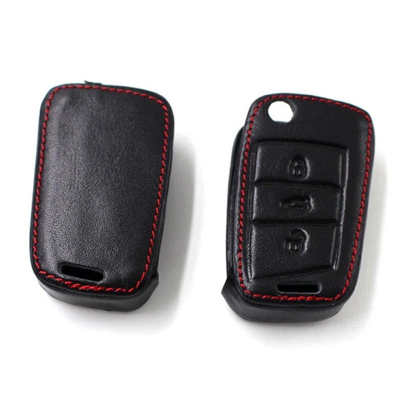 Leder-Autoschlüsseletui für VW Golf 7 GTI MK7 Octavia A7 Seat Leon Ibiza Flip Remote Key Wallet Schlüsselanhänger Schwarz Braun
