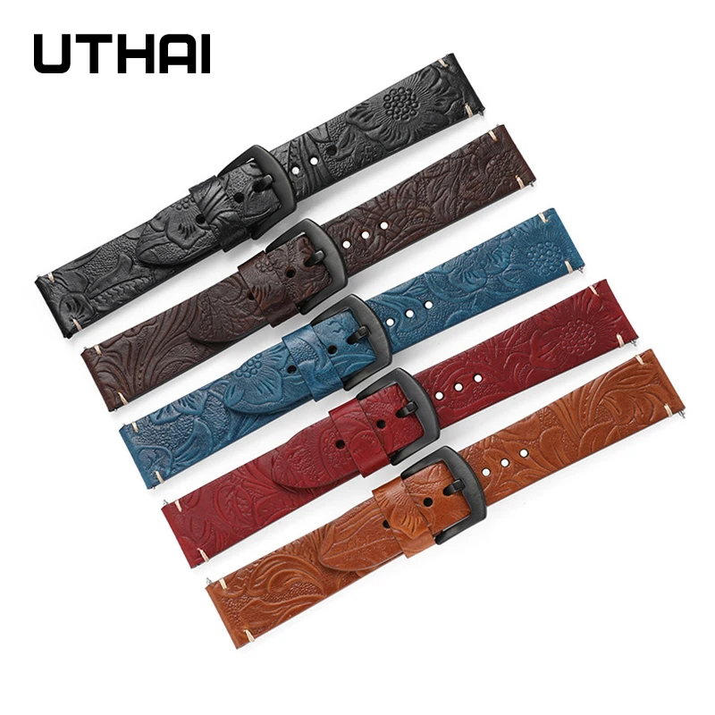 Watchband Leather Cowhide Strap 20mm 22mm watch band for galaxy watch/amazfit/huawei watch gt 2 Strap accessories UTAHI Z73