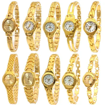 Reloj de pulsera de cuarzo para mujer, cronógrafo de moda, banda catenaria de mano, dorado, de lujo, 10 unidades por lote