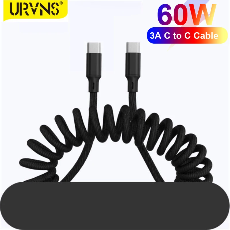 URVNS 3A 60W USB C to USB C Fast Charging Cable 1.5m Spring Data Cable Type C Charger For Samsung Xiaomi Huawei