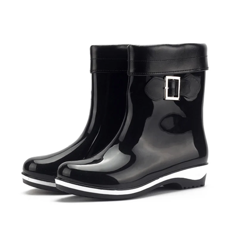 Plus Velvet Rain Boots Women 3CM Platform Ankle Boots Rain Shoes Boots for Women Waterproof Work Fashion Cute Candy RainBoots