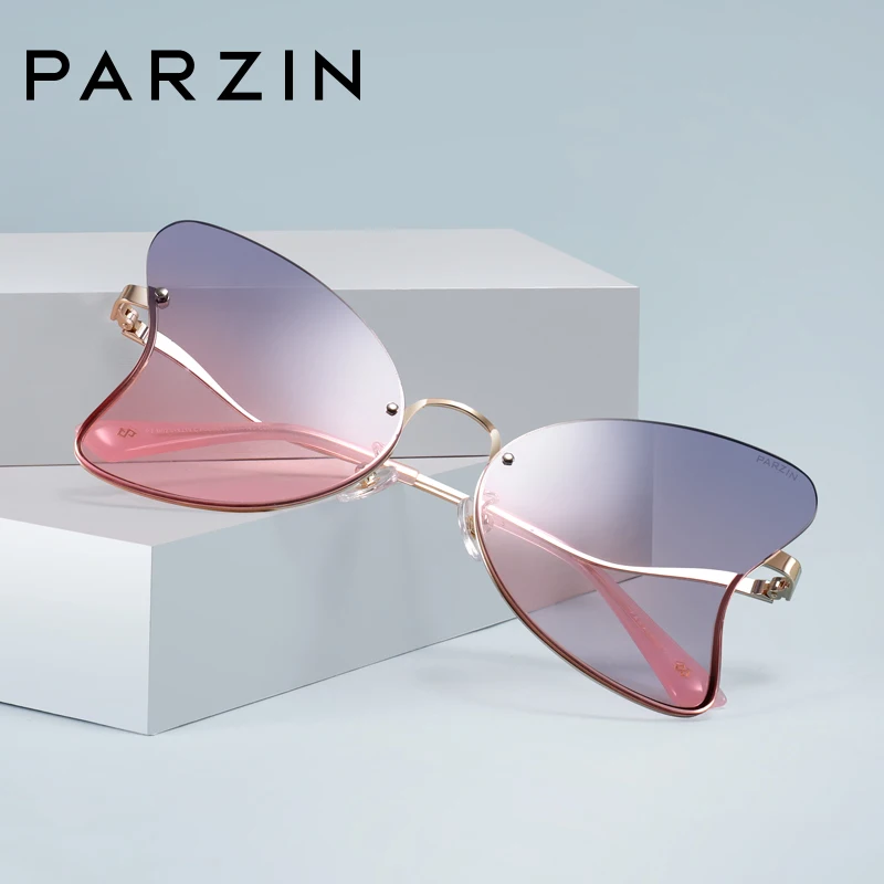 

Parzin Sunglasses Women Butterfly Shape UV400 Luxury Brand Fashion Metal Frameless Light Nylon Lens Tide Sun Glasses 8219