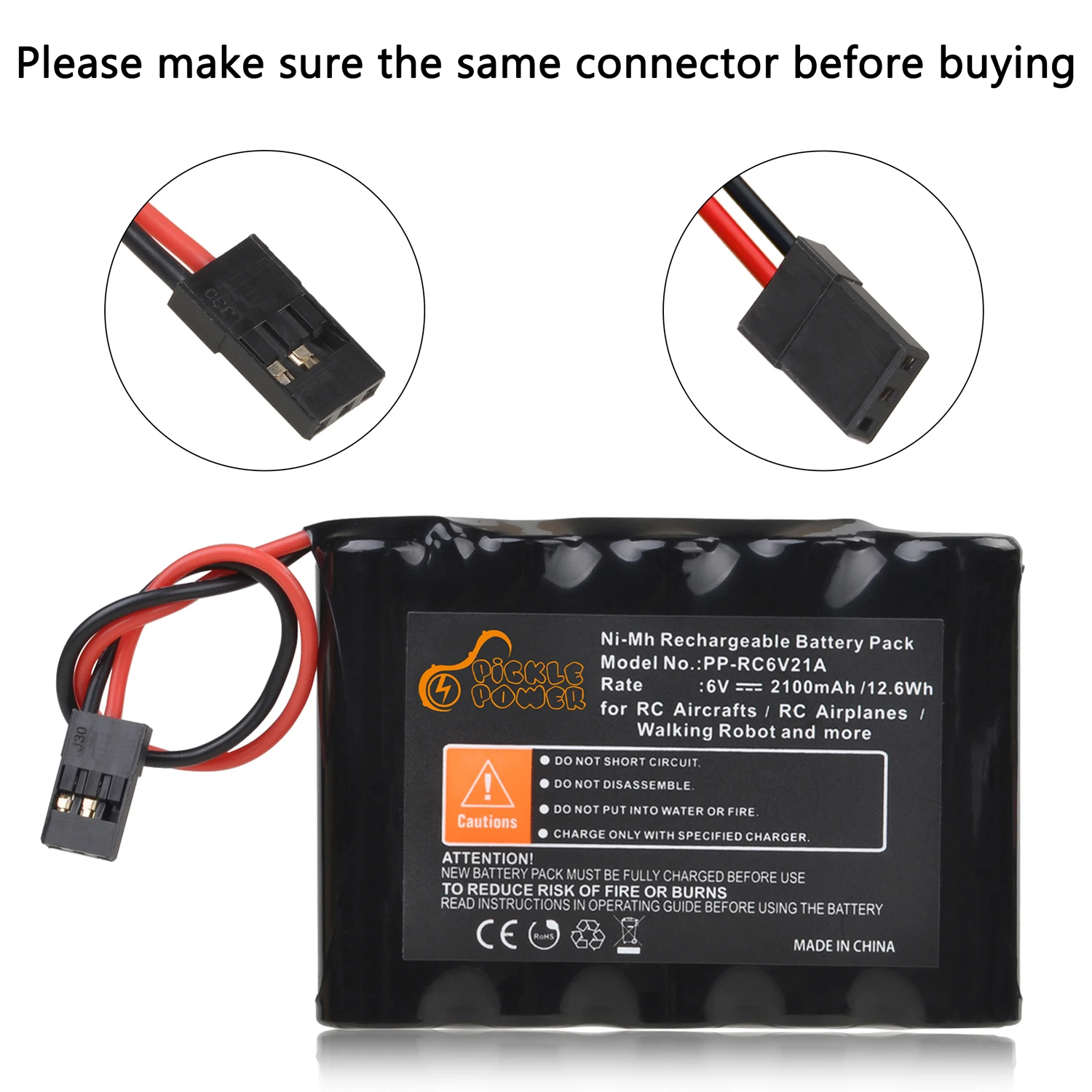 6V 2100mAh NiMH RC Receiver Battery with Hitec Connectors For RC Airplanes/RC Aircrafts/Walking Robot and More