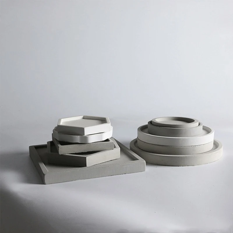 Round shaped concrete flowerpot tray silicone mold cement candlestick  tray mold  gypsum planter pallet mold