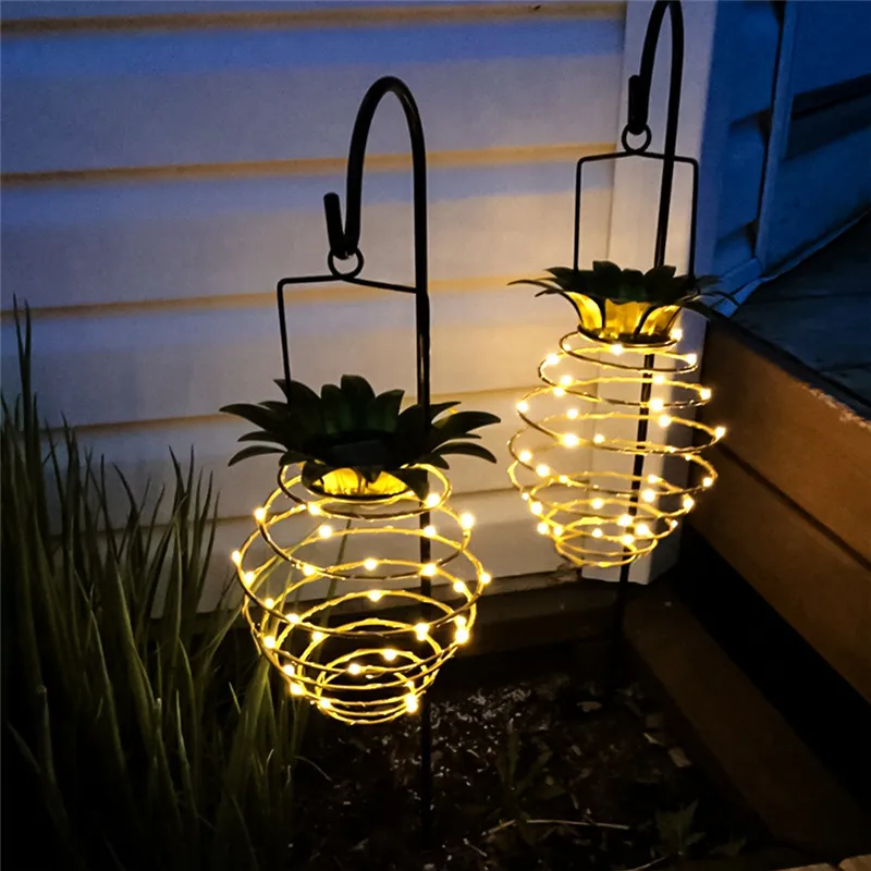 4pcs/lot Outdoor Solar Lamp IP45 1.2V Solar Iron Pineapple Light Waterproof LED Hanging Fairy Christmas Lights Garden Decoration