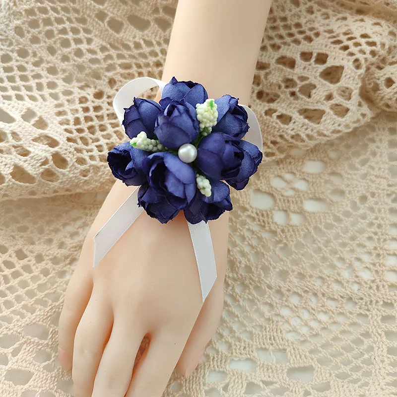 Ramillete de flores de muñeca para novia, pulseras de boda para damas de honor, flor de marfil, accesorios de Boutonnieres, decoración de matrimonio, rosas de seda