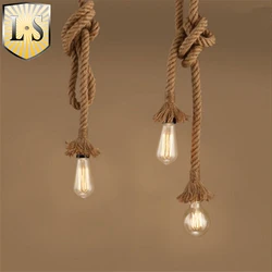 Lámpara colgante de cuerda de cáñamo para el hogar, Bombilla Edison de estilo Vintage, Retro, Industrial, creativa, para Loft