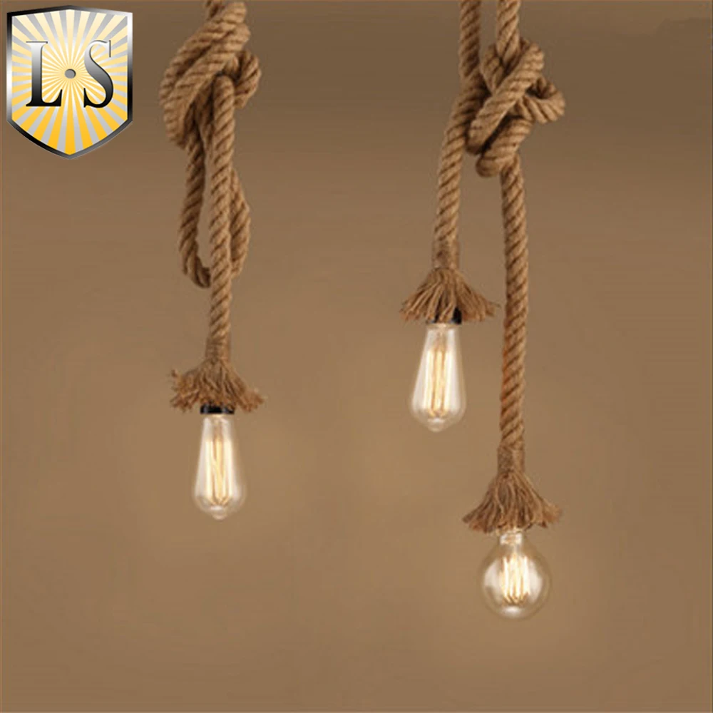 Vintage Hemp Rope Pendant Light Retro Industrial Hanging Lamp Creative Loft Country Style Edison Bulb Home Lamps  Decorations