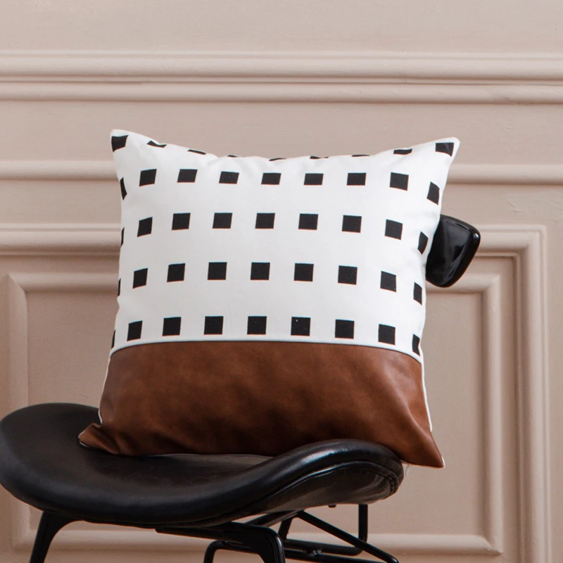 Brown Faux Leather Pillow Cover for Home Decoration, Cotton Cushion Cover, Couch, Bed, Living Room, Bed Room, 45x45cm, 35x50cm