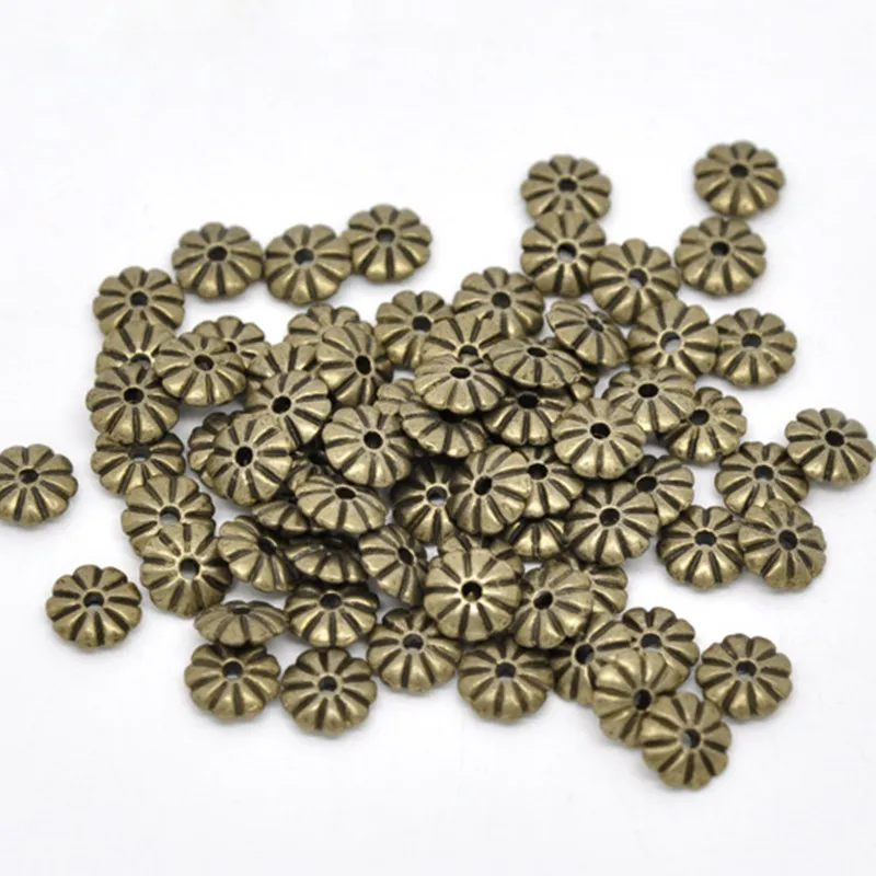 DoreenBeads 7mm Spacer Beads Daisy-Flower Antique Bronze Color Loose Metal Beads DIY Making Bracelets Necklace Jewelry,100PCs