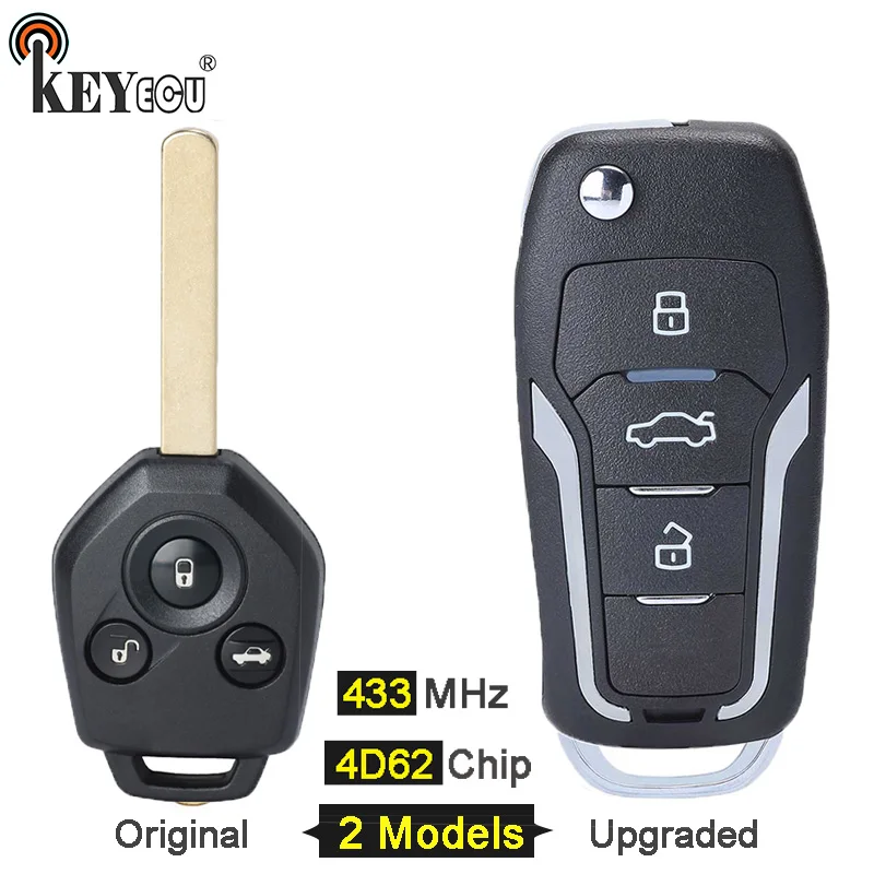 KEYECU 433MHz 4D62 Chip Origianl/ Upgraded Flip Folding 3 Button Remote Key Fob key for Subaru Forester 2008 2009 2010 2011 2012