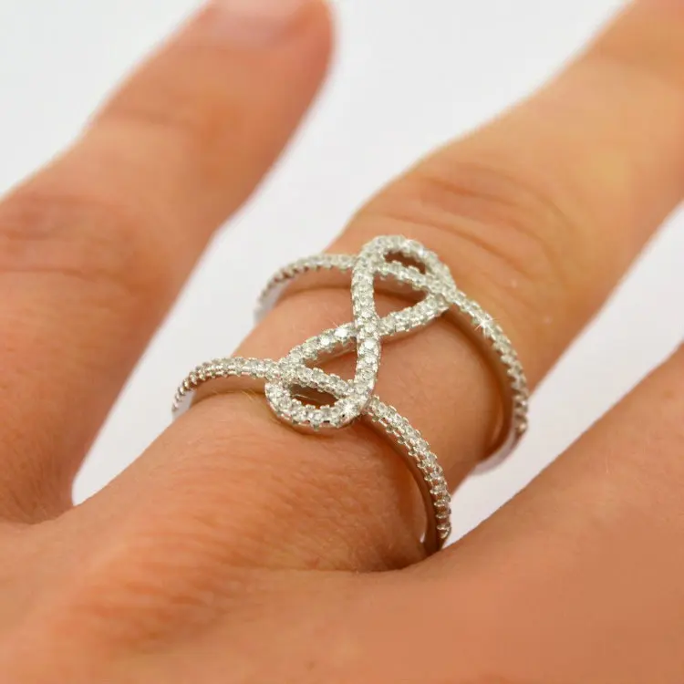 Exquisite Silver Plated Infinity Ring White Zircon Cocktail Party Women's Ring Bridal Wedding Propose Ring Fashion Jewelry