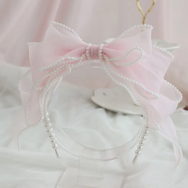 Original Handmade Ruiben Rabbit Pearl Edge Organza Big Bow Headband Tea Party Gorgeous Lolita Gadget KC