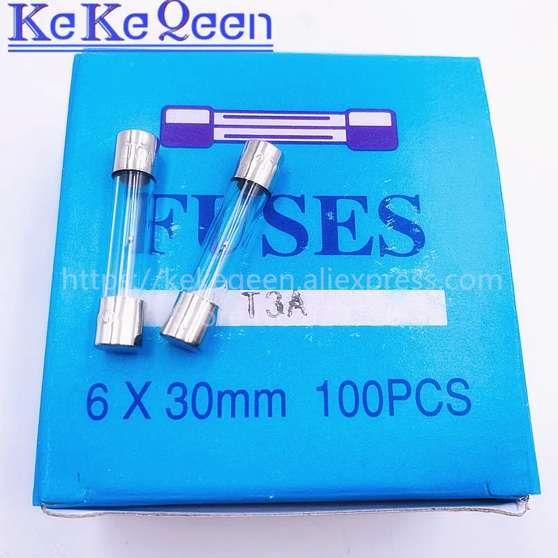 100PCS 250V 6*30 T0.5A T500MA T1A T2A T3A T4A T5A T6A T8A T10A T15A T20A T30A 6*30mm slow Glass fuse Insurance Tube