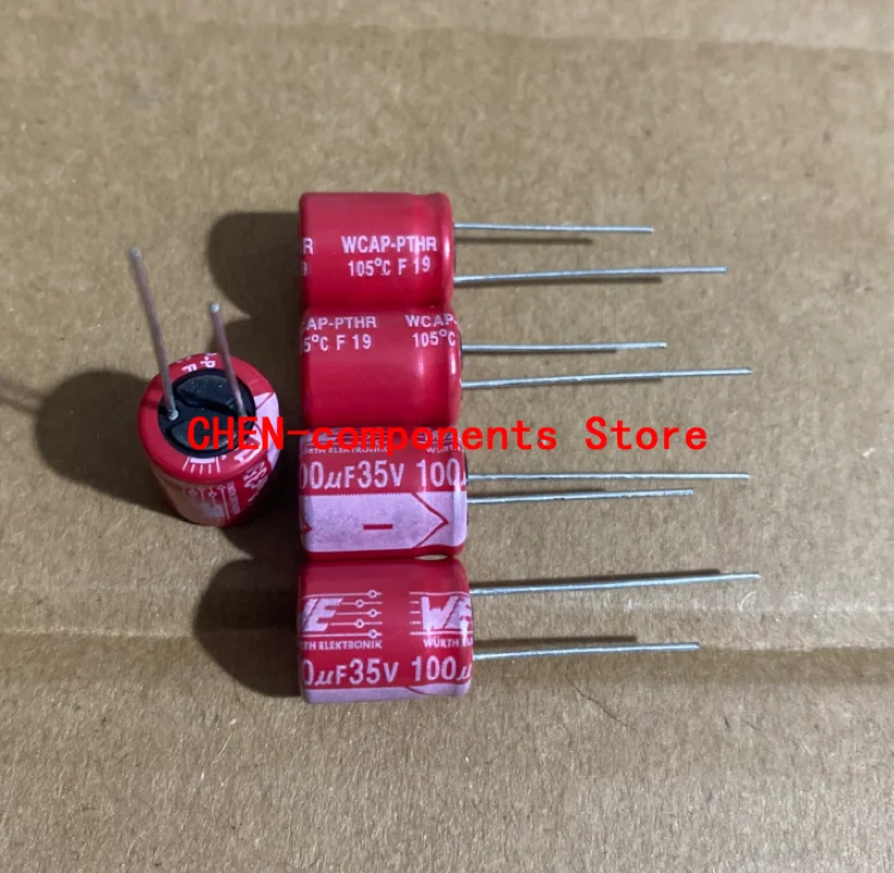 

20PCS NEW WE 35V100UF 10X12MM Red robe Solid capacitor 100uF/35v High frequency long life 100UF 35V 105degrees