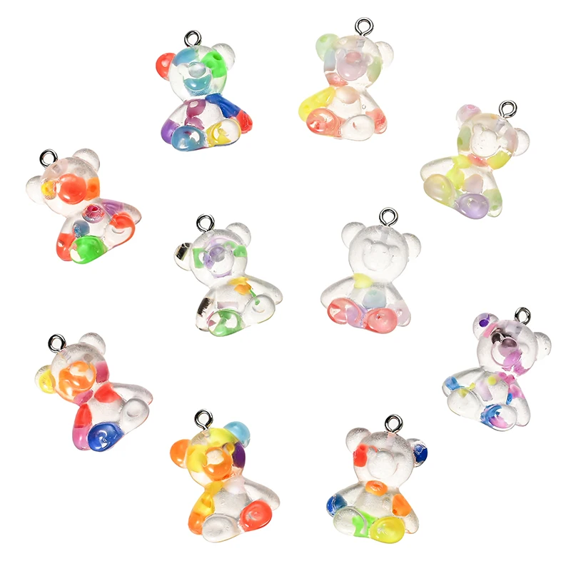 10pcs Resin Little Bear Charms Flatback Gummy Bear Glitter Cabochons For Necklace Pendant Earring DIY Making