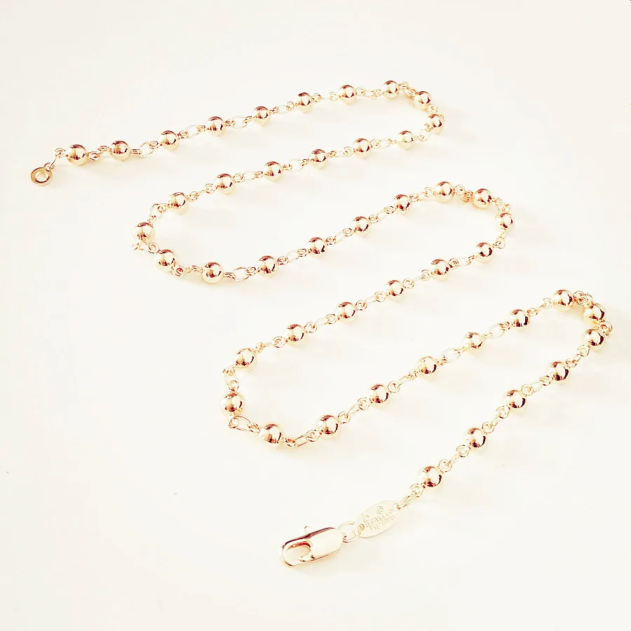 4 MM Wide Cute Ball Link Women Bracelet/Necklace Jewelry Sets 585 Gold Color Wedding Jewelry Beads image 2