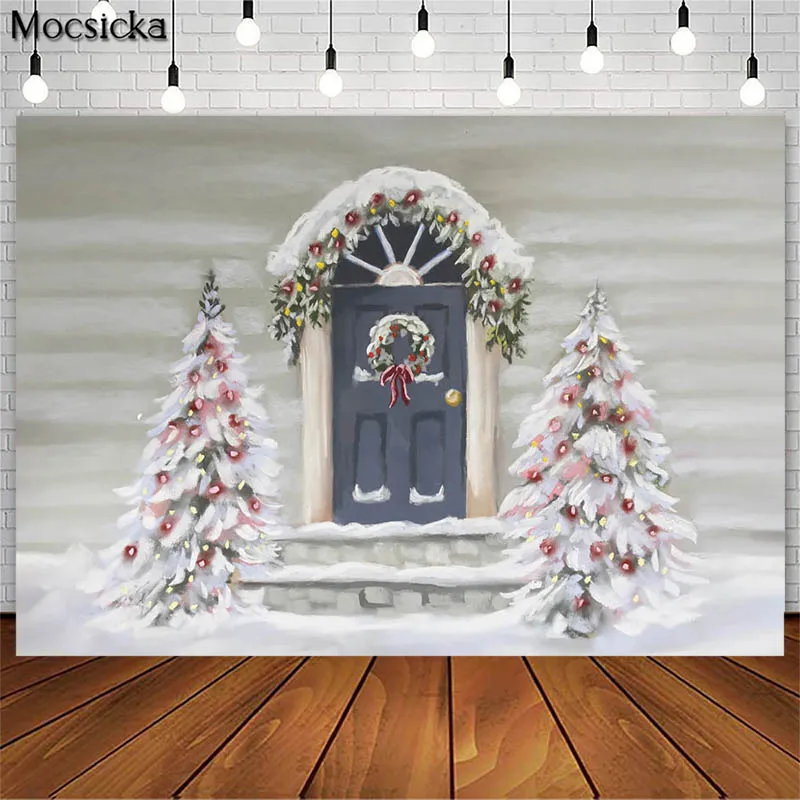 Décors de photographie de Noël de flocon de neige d'hiver, décor de guirxiété d'arbre de Noël, accessoires de photo de portrait d'enfant, fond de stand de studio