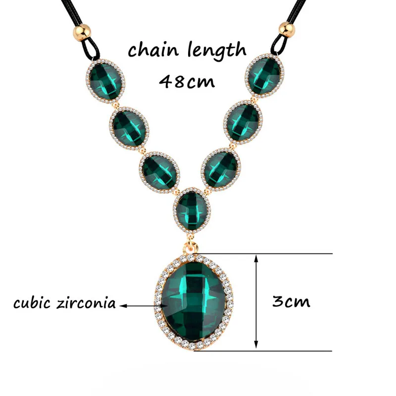 SINLEERY Vintage boho Red Blue Green Cubic Zirconia Pendant Necklace For Women Black leather wedding accessories