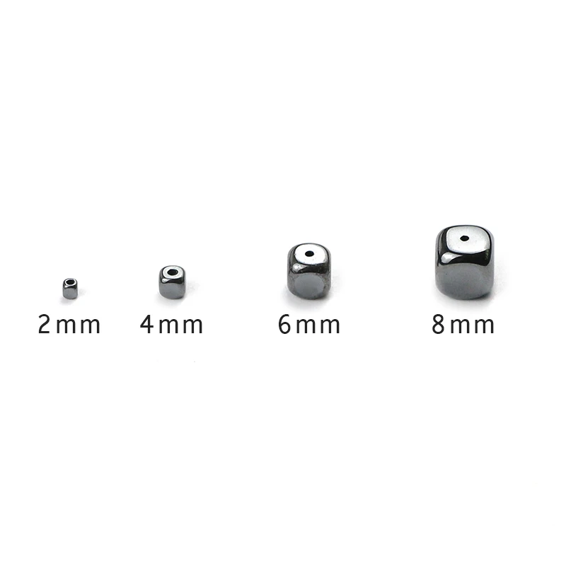 BTFBES 2/4/6/8mm Square Beads Geometry shape Black Hematite Ore Stone Loose Spacer Beads for Jewelry Earring Bracelet Making DIY