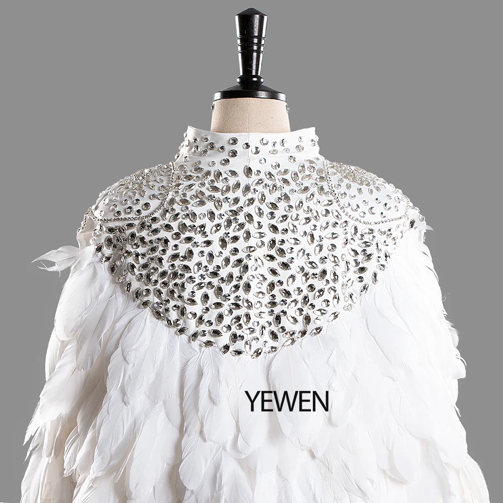 Feather Wedding Dress Jacket Luxury Vintage Crystal 2020 Bridal Gown YEWEN