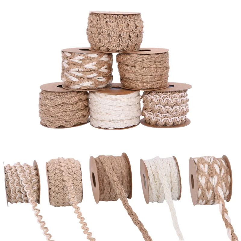 5-10m Natural Vintage Hand Weaving Burlap Jute Cord Hemp Rope Gift Packing String Knitting Twine DIY Home Party Decor Supplies