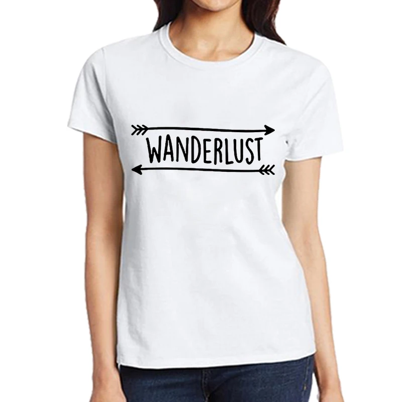 Femme Tumblr Summer T-shirt Wanderlust Letters Print Women Tshirt Casual  Hipster  T Shirt for Girl Top Tee Black Cute