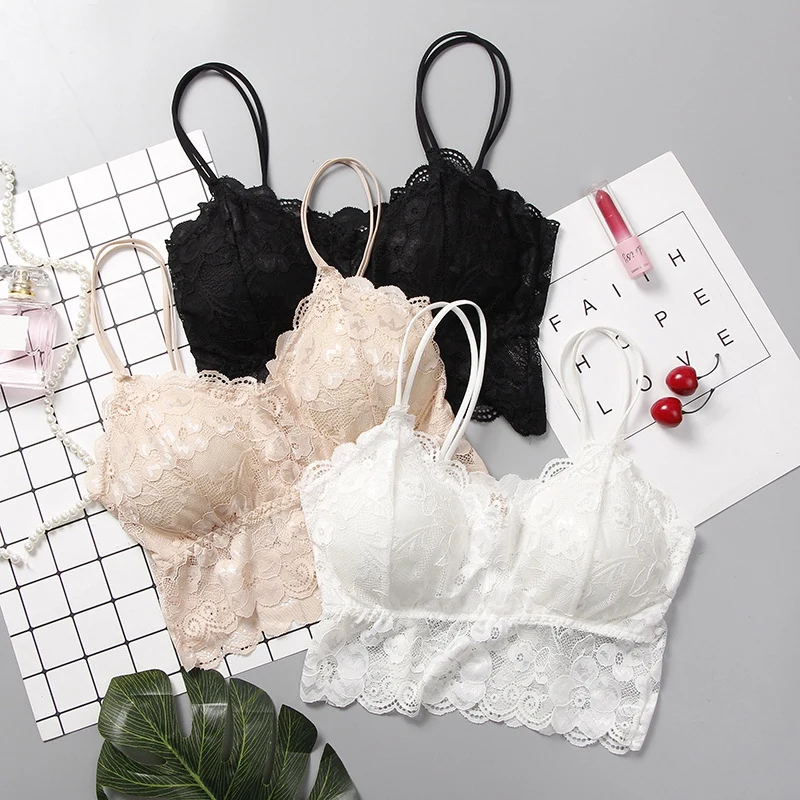 Women Lace Sexy Beauty Back Wire Free Strap Bra Female White Daily Casual Seamless Bras Hot Sale