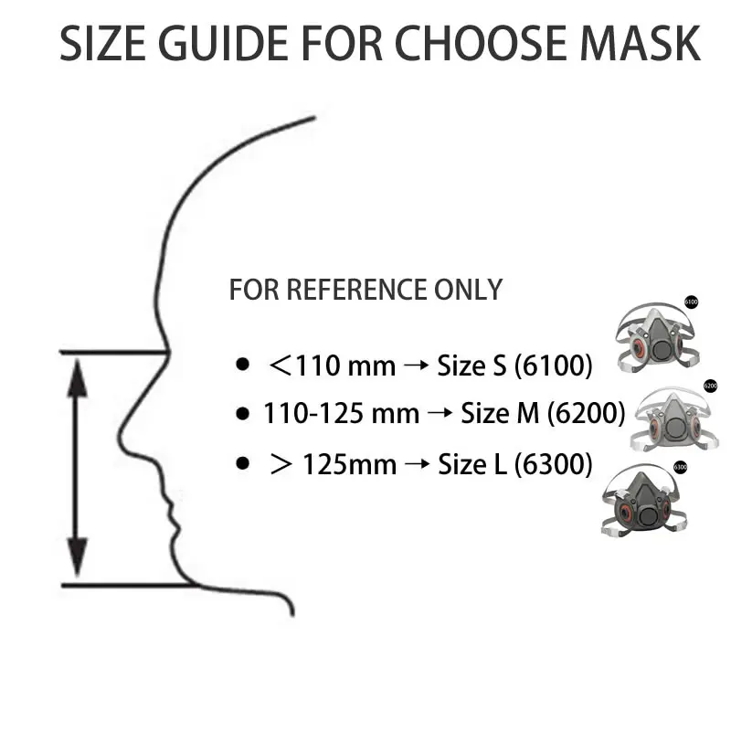 Demi-masque industriel 6100/6200/6300 pour femme et homme, protection faciale, anti-poussière, gaz, respirateur, pour peinture, pulvérisation,