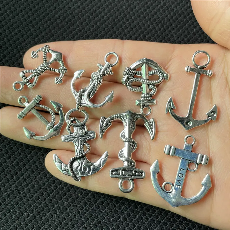 10pcs popular anchor pendant, DIY handmade necklace, bracelet connecting piece pendant, wholesale jewelry accessories