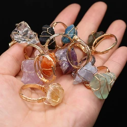 Natural Druzy Agates Stone Rings Winding Golden Open Finger Rings Irregular for Women Party Wedding Jewelry Wholesale 15-22mm