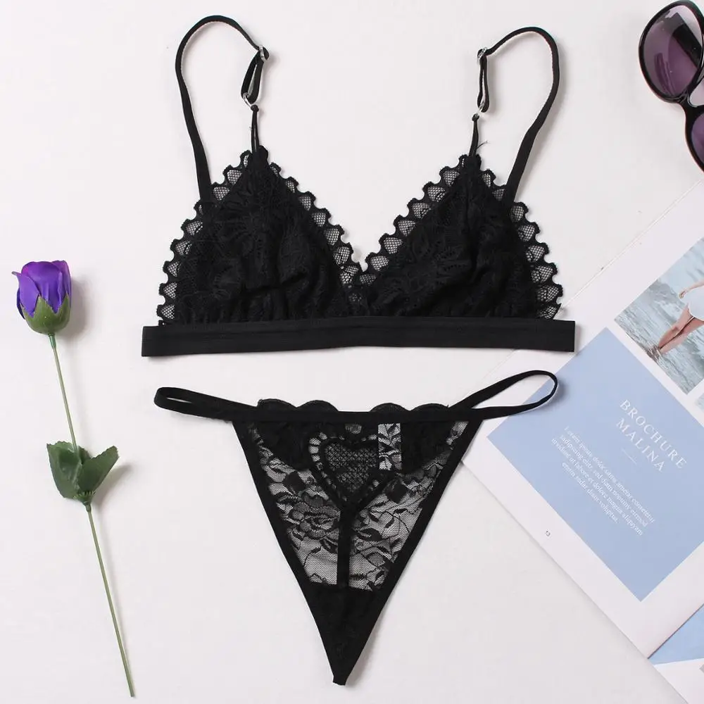 2pcs Sexy Woman Bra And Panty   Lace Bra Wire Free Bralette Lingerie Female Seamless Unpadded Transparent Brassiere bra set image 2