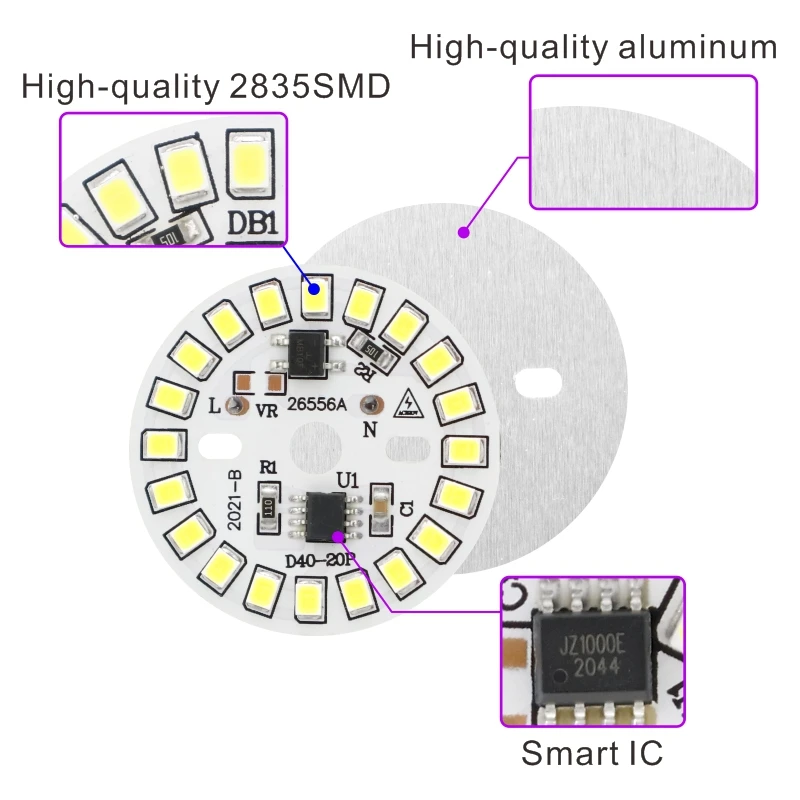 10 pièces/lot puce LED 3W 5W 7W 9W 12W 90 Lumen/W 2835SMD perles de lumière ronde pour ampoule AC 220V-240V ampoule puces lampe d'éclairage