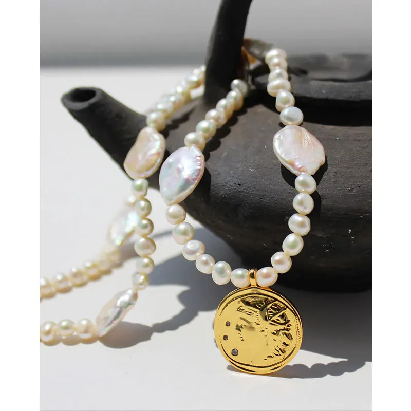 

Pendant Necklaces for Women Coin Face Queen Natural Baroque Pearl Neck Chain Female Jewelry Free Shipping Gift Vintage Statement