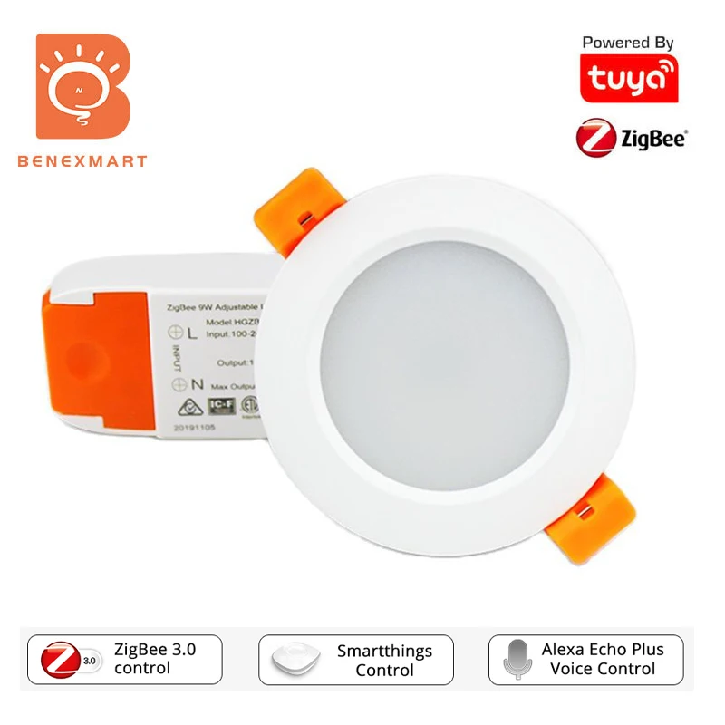 

Benexmart Zigbee 3.0 LED Downlight 12W 15W Smart Round Ceiling Light RGBW Dimmable Spotlight TUYA Smartthings Alexa Google Home