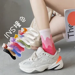 Ins Fashion Pinkycolor Women Socks Girls New Street Sports Warmer Thicken Spring Solid Colorful Middle Tube Soft