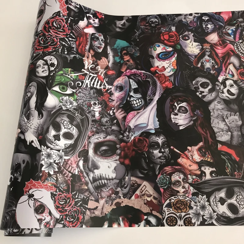 50x300 cm Self Adhesive Car Sticker Bomb Wrap Foil JDM Skull Graffiti Cartoon Printed Sticker Bomb Vinyl Car Motorbike Decal