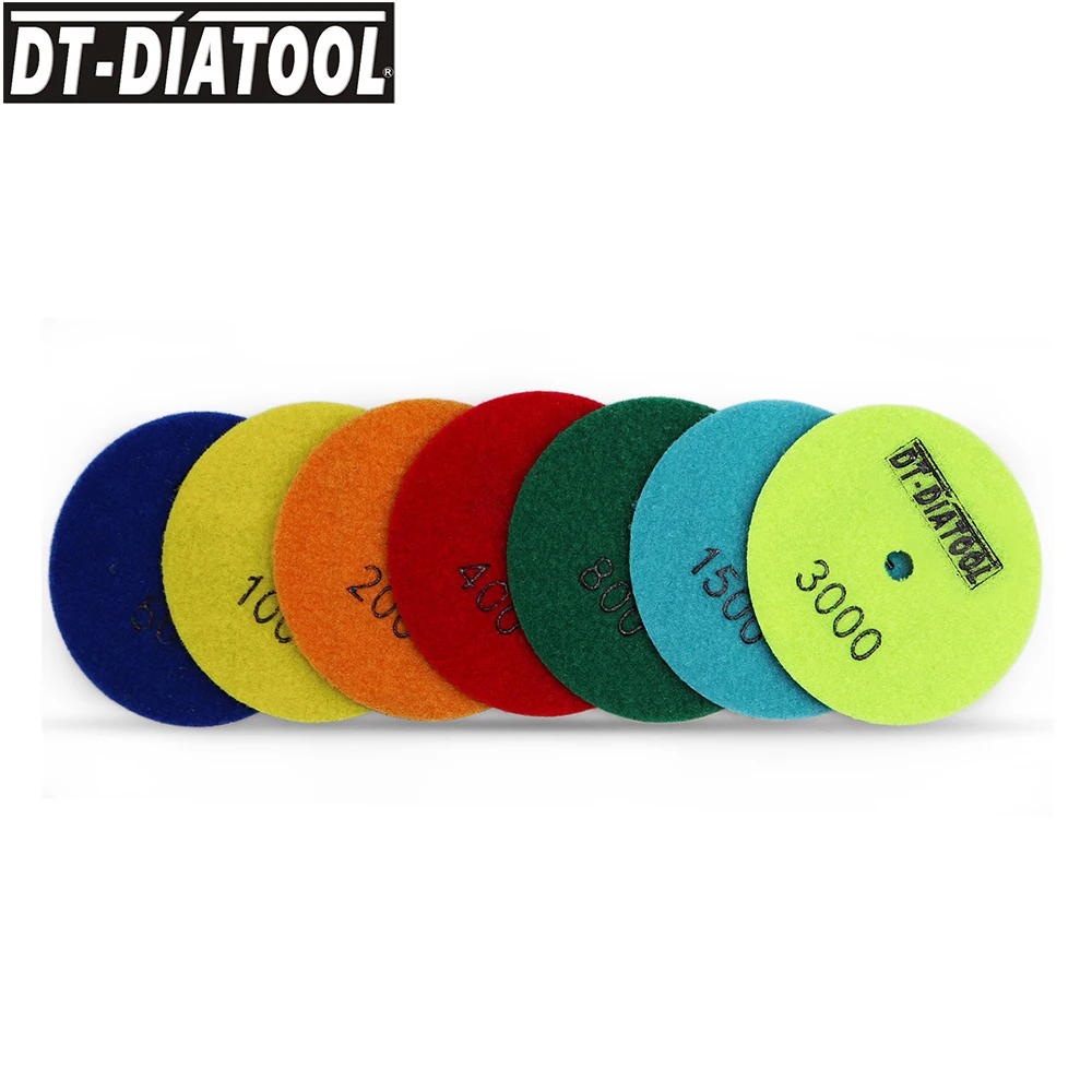 DT-DIATOOL 7pcs/set Dry Diamond Polishing Pads For Granite Marble Flexible Resin Bond Sanding Disc Dia 4\