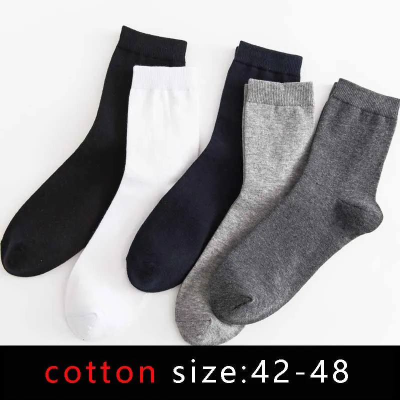 High Quality Men\'s Business Socks Cotton Mens Black White Grey Solid Color Sock Male Plus Size 42-48 Sokken Oversize Sox Meia