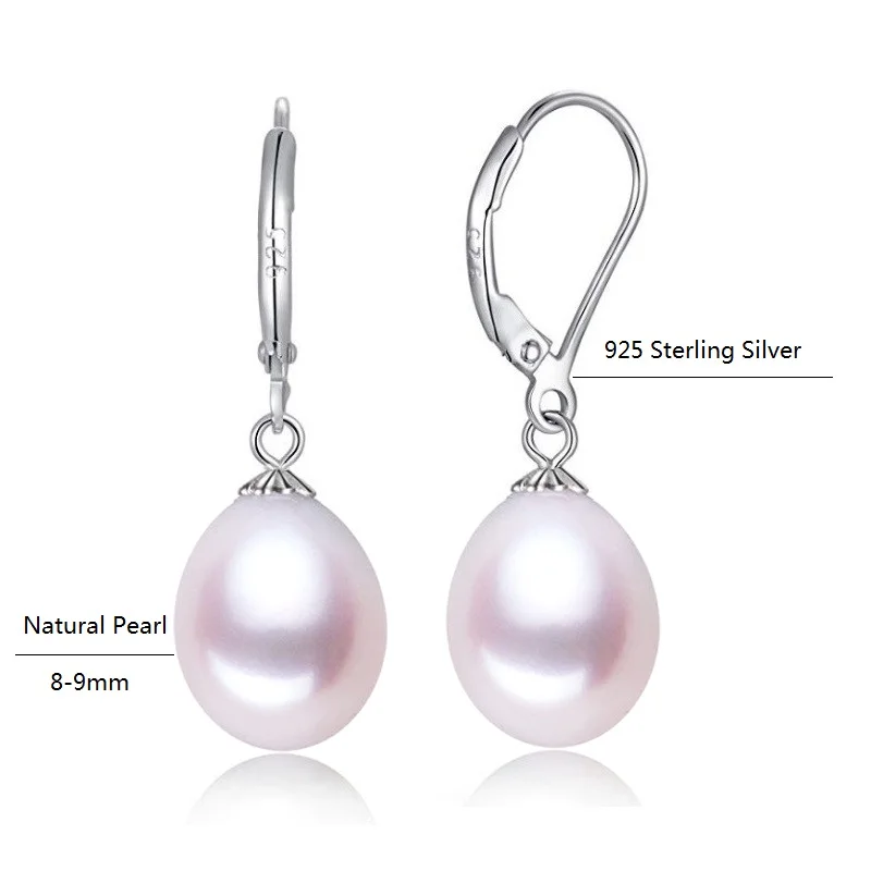 Real Silver Pearl Earrings Natural Freshwater Pearls 8-9mm 925 Sterling Silver Jewelry Gifts For Woman 2021 Trend Vintage Pretty