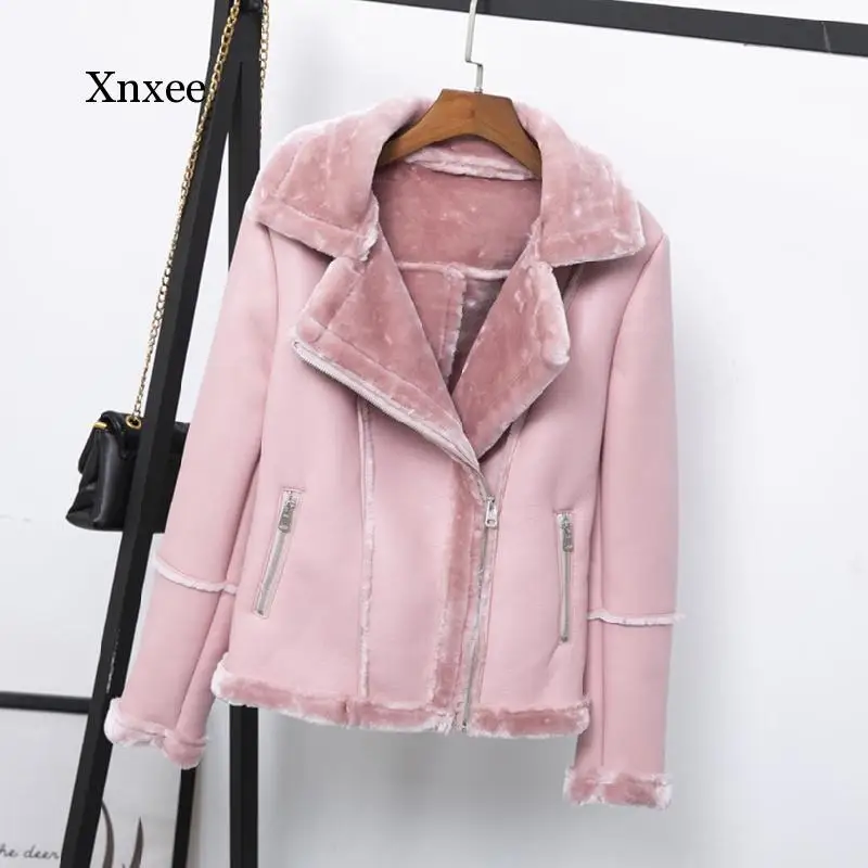 2020 New Winter Faux Shearling Sheepskin Coats Women Thick Warm Pu Faux Lamb Leather Jacket Black Motorcycle Female Overcoat Top