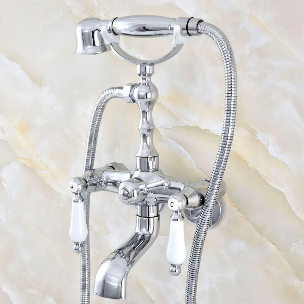 

3-3/8" Bathtub Faucets Polished Chrome Hand Rain Shower Head Tap Luxury Ceramic Telephone Wall Mounted Bath Faucet Nqg421